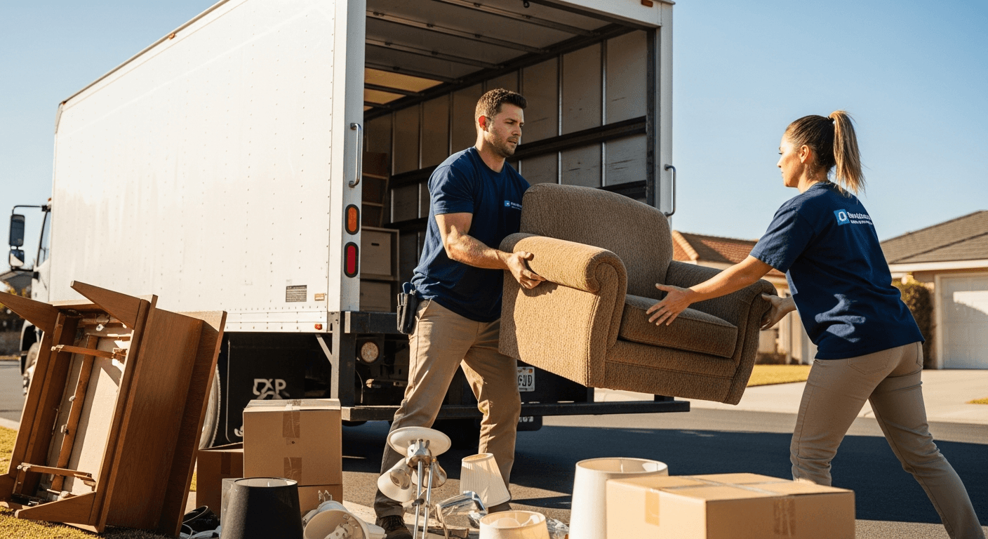 Team loading truck with junk removal